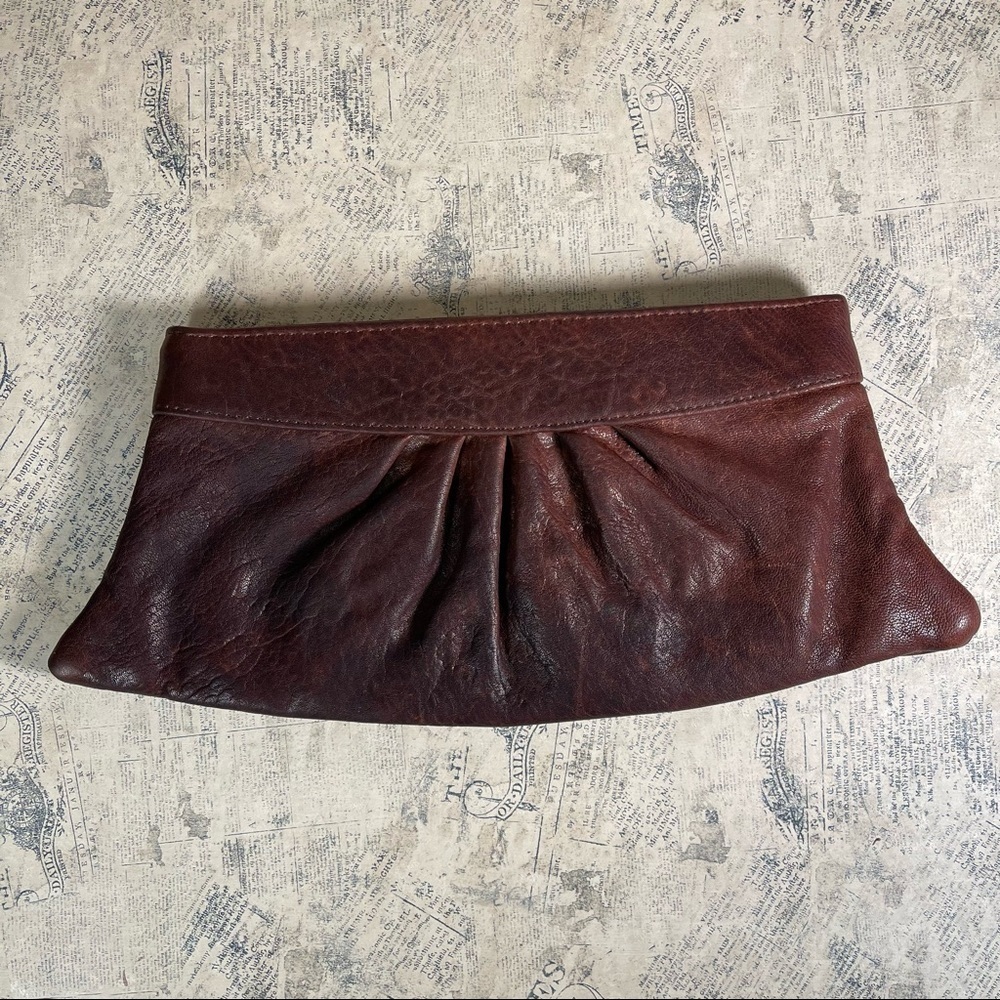 Lauren Merkin Eve Leather Clutch Bag Pleated Frame Evening Purse Designer